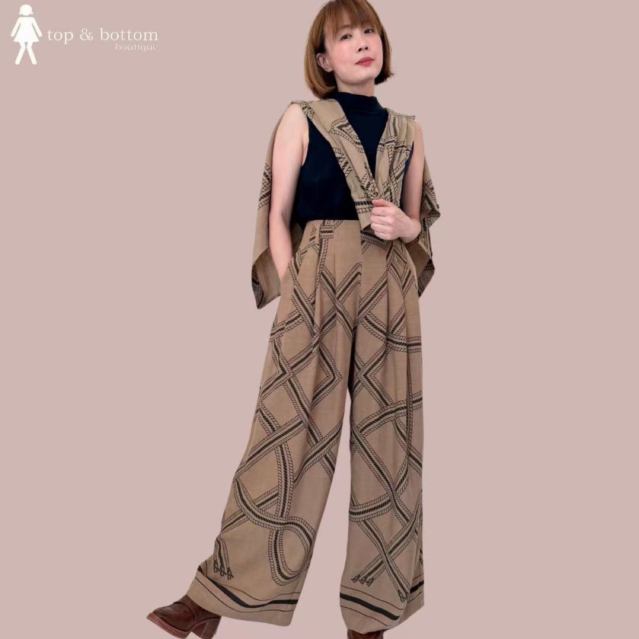 HIGH WAISTED SOFT LINEN PRINTED WIDE LEG PANT