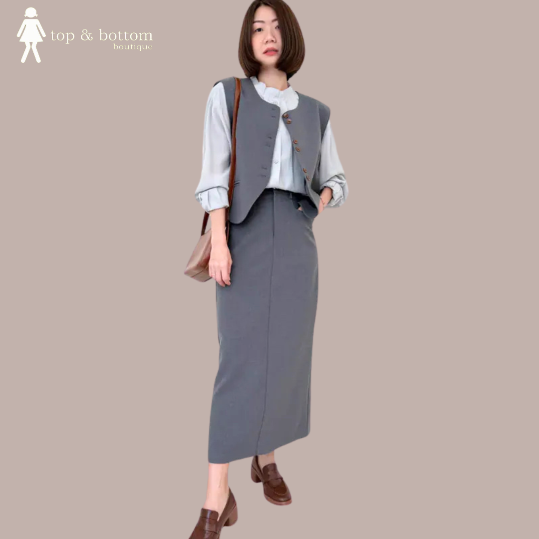 SOLID HIGH WAISTED LONG PENCIL SKIRT