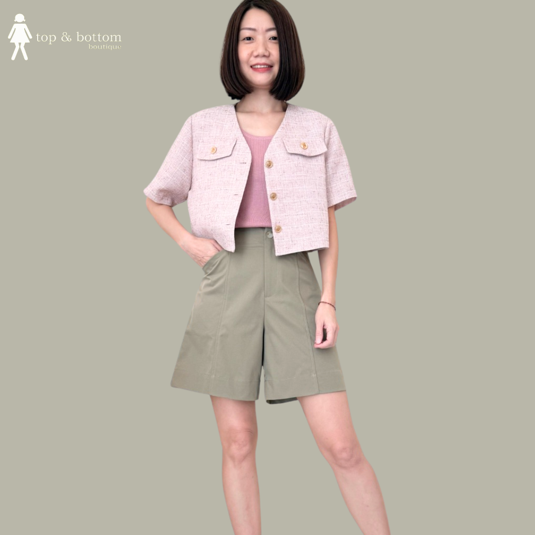 SHORT SLEEVE TWEED JACKET BLOUSE