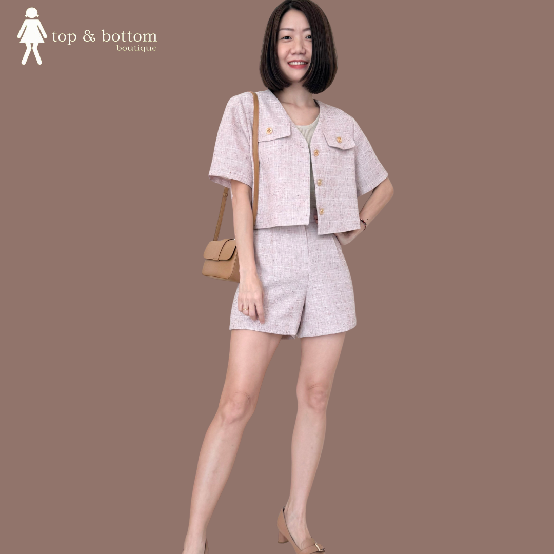 SHORT SLEEVE TWEED JACKET BLOUSE