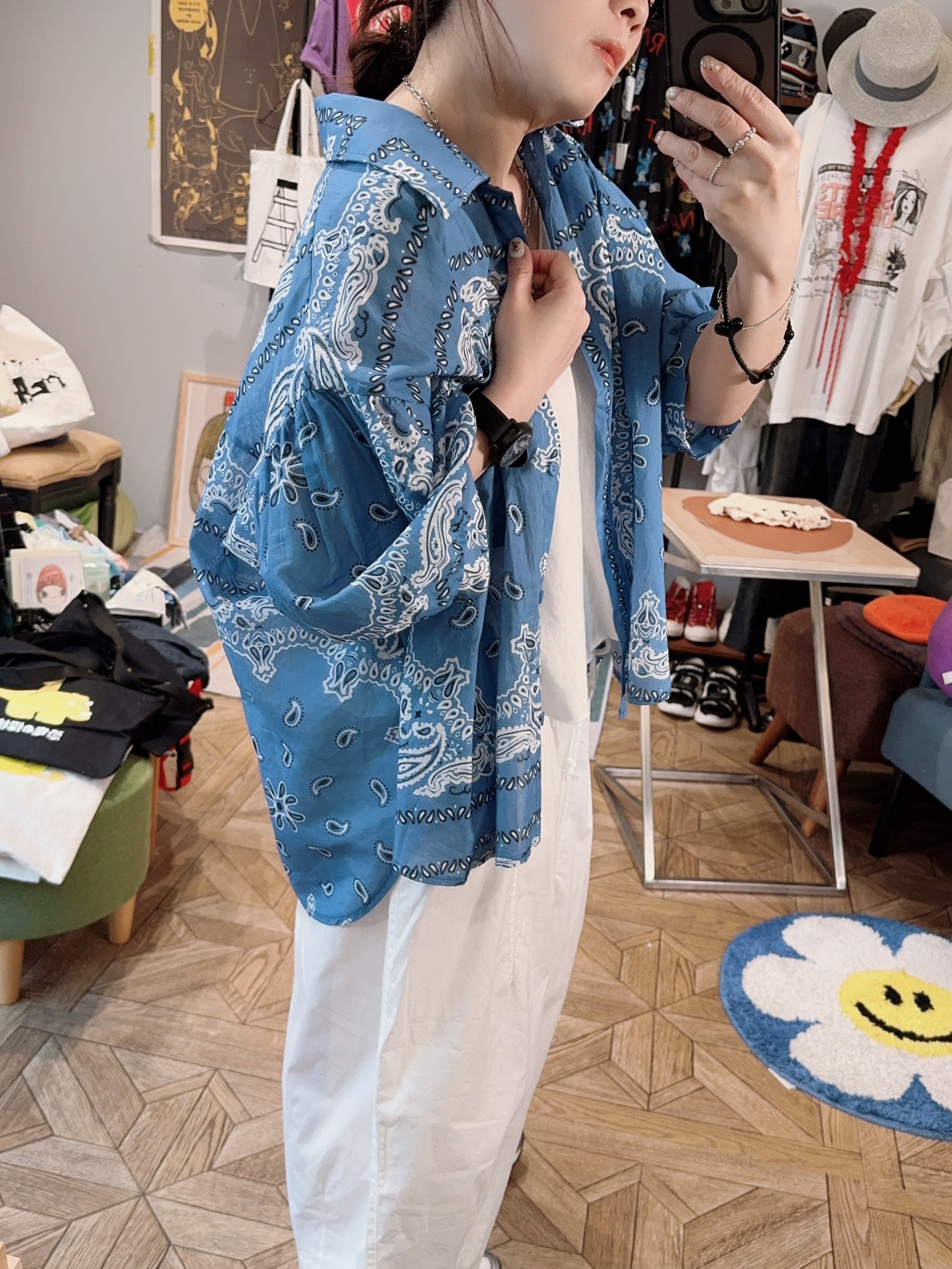 變形蟲圖騰膨袖襯衫