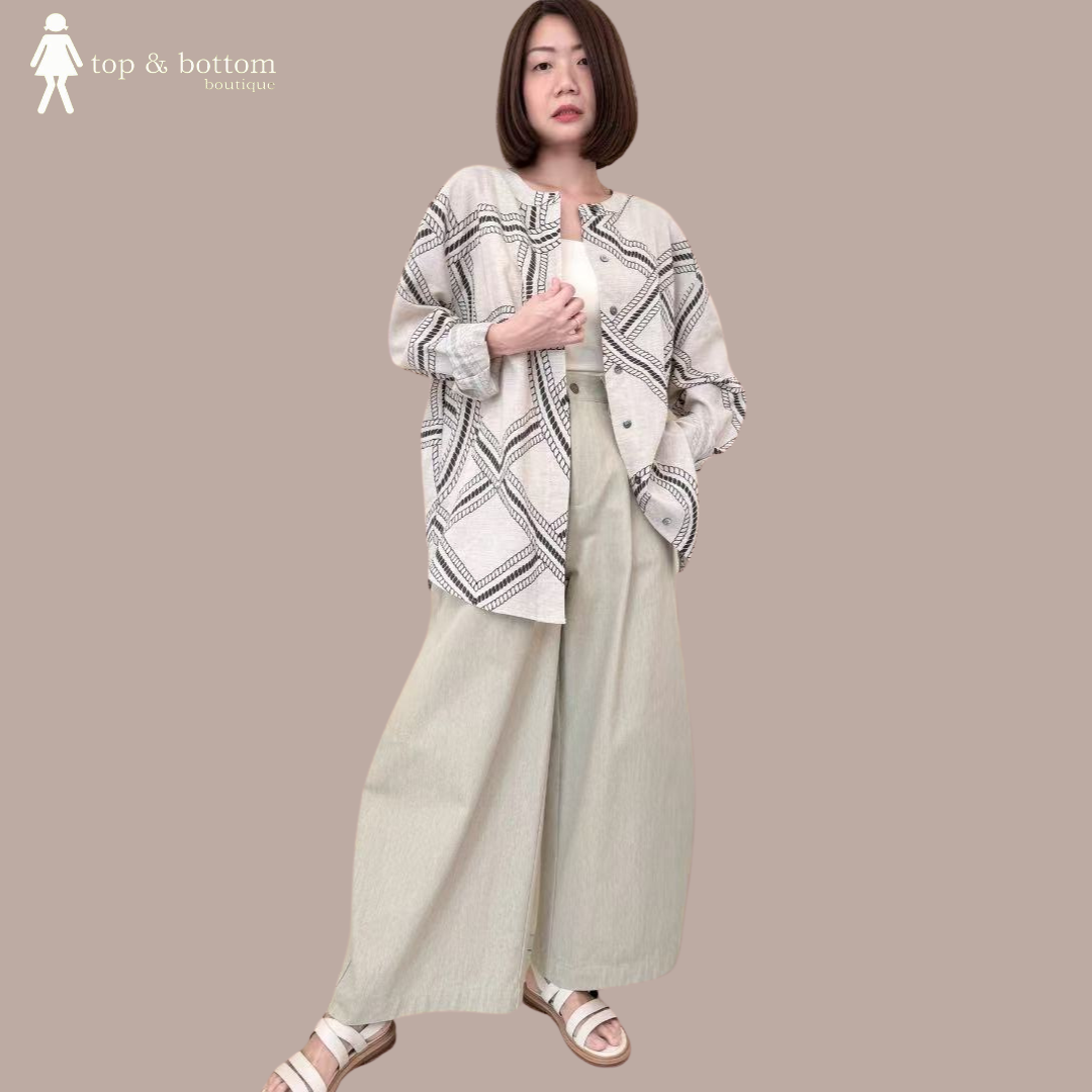 SOFT LINEN PRINTED BUTTON LONG SHIRT