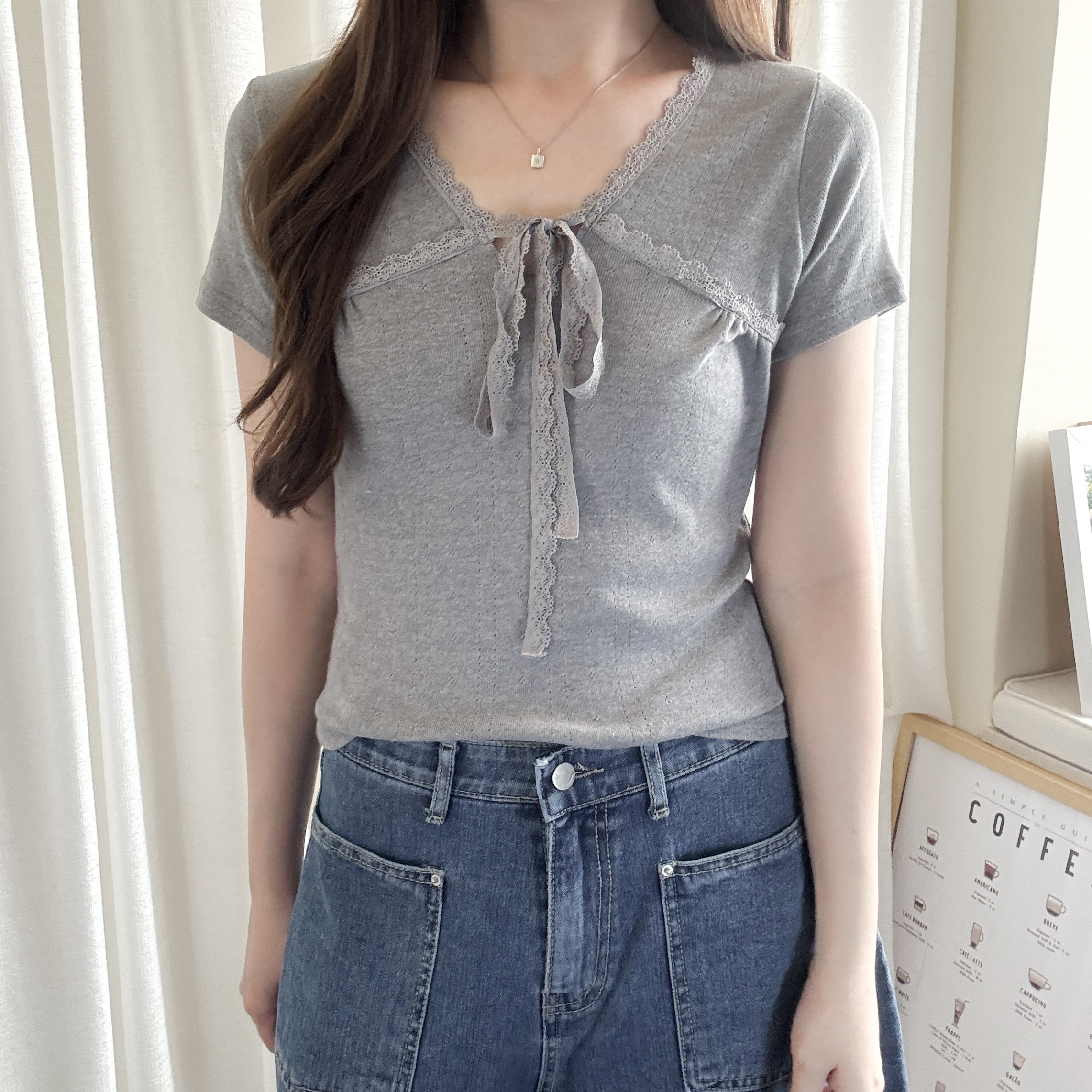 V領花邊lace top