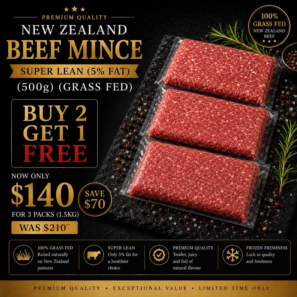 Buy 2 Get 1 Free New Zealand Grass Fed Lamb Minced 500g