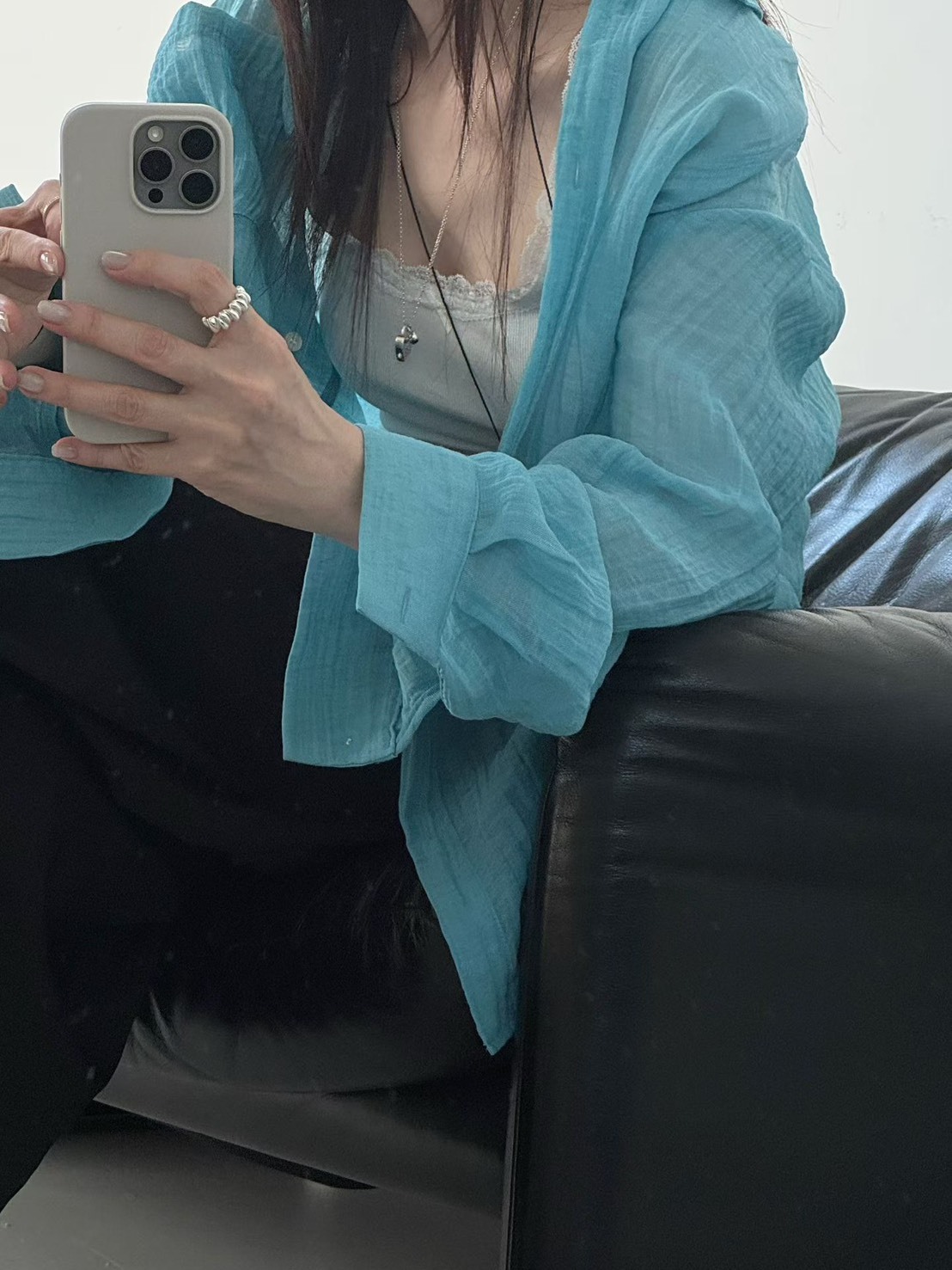 皺紋布休閒防曬襯衫