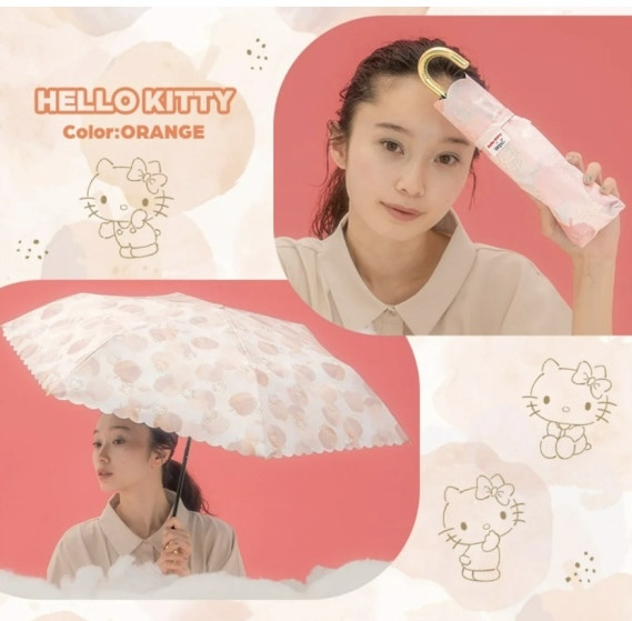 JP Wpc. x Hello Kitty 100% 防UV遮光縮骨遮 波浪水彩粉 49cm 8759 TK260727