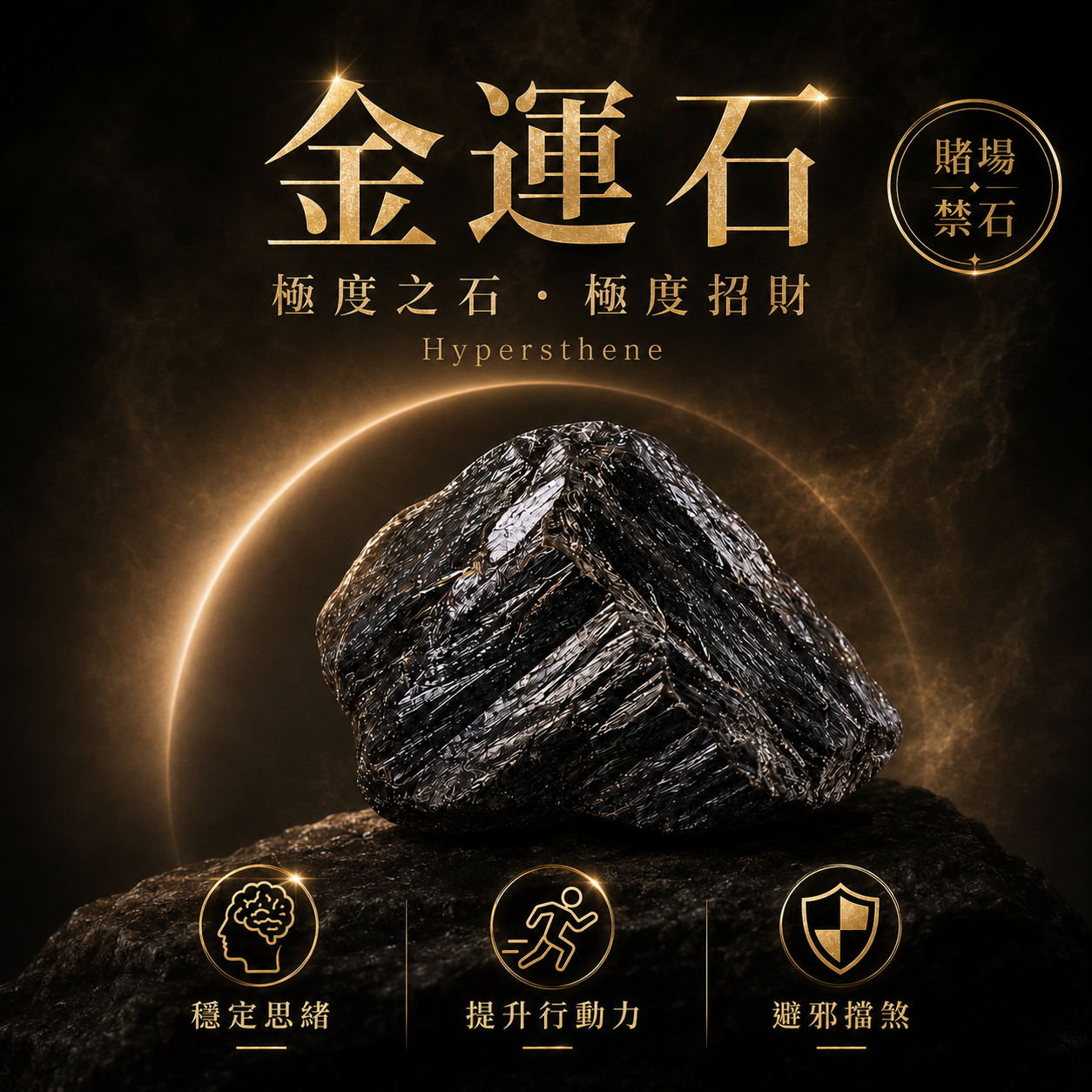 Hypersthene 極度之石又稱極度招財石與賭場禁石，象徵穩定思緒、提升行動力、避邪擋煞與守護財運。