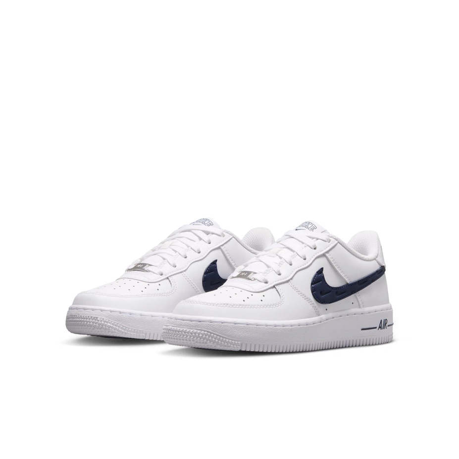 【現貨】 NIKE AIR FORCE 1 白深藍小剔印花-GS