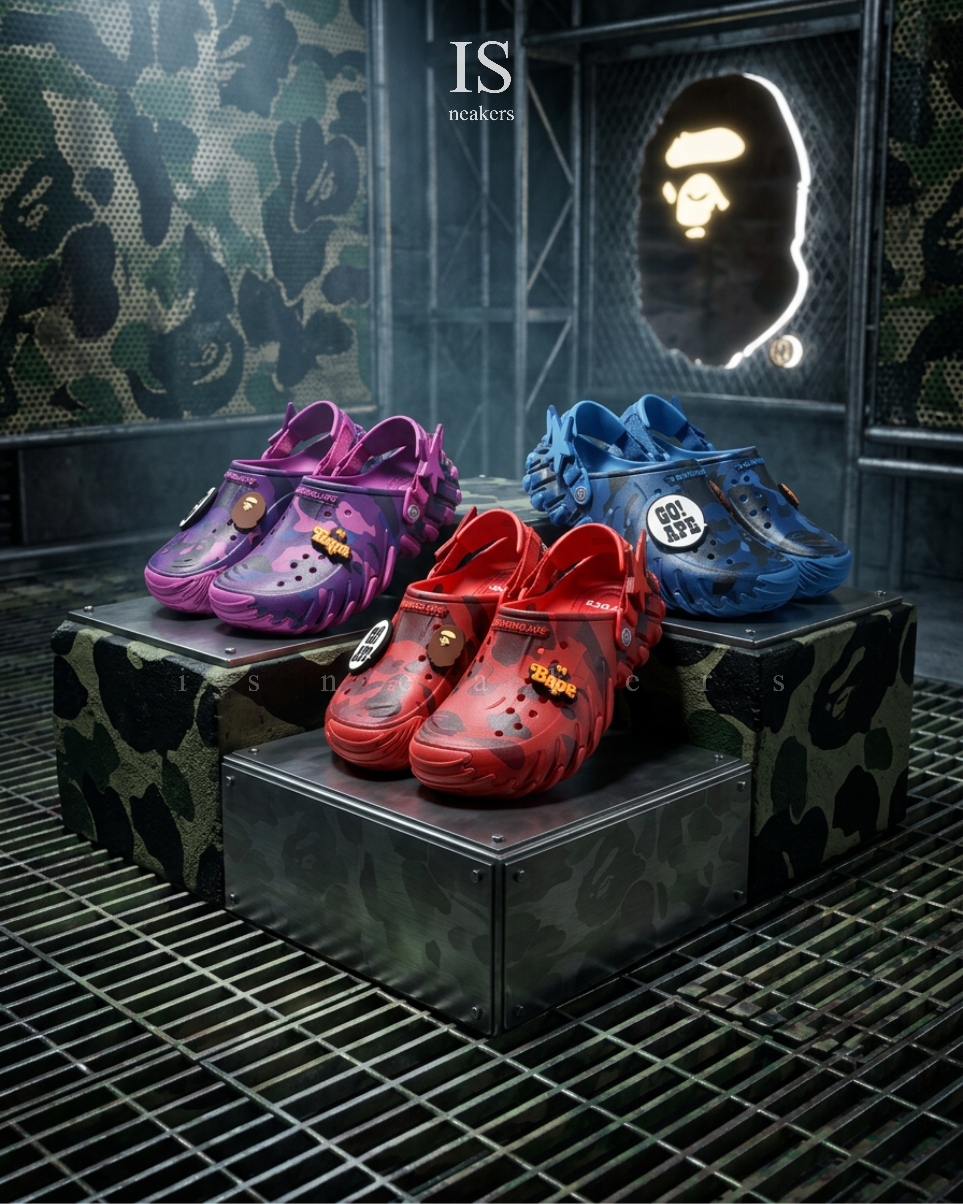 iSNEAKERS｜Crocs卡駱馳 × BAPE ECHO M1 EVA 三色 迷彩 聯名登場