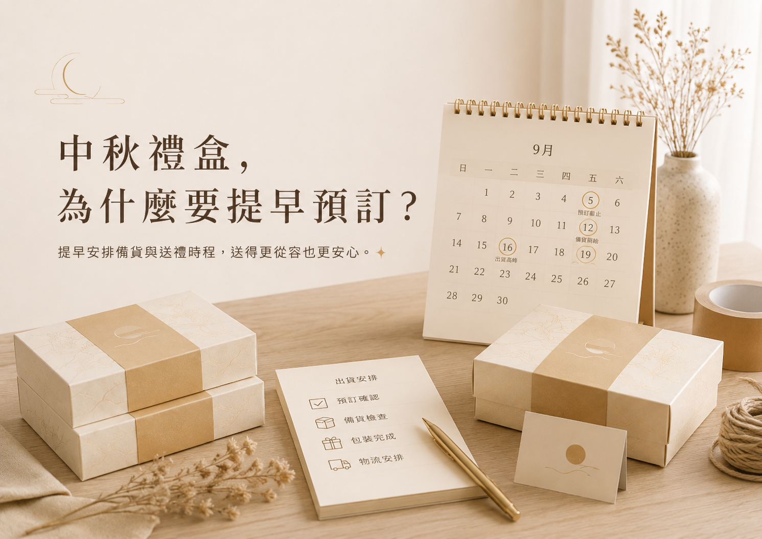 節慶前的物流總是特別繁忙。請記得一個關鍵小秘密:「出貨日」不等於「到貨日」。 烘焙點心需要時間用心製作、包裝與品檢,而物流配送在節日前夕更是滿載。 為了讓禮盒能完美、準時地送到對方手中,建議: 提前 2~3 周確定名單。 將希望送達的時間,設定在目標日期的前 2~3 天,留給物流一點彈性緩衝。