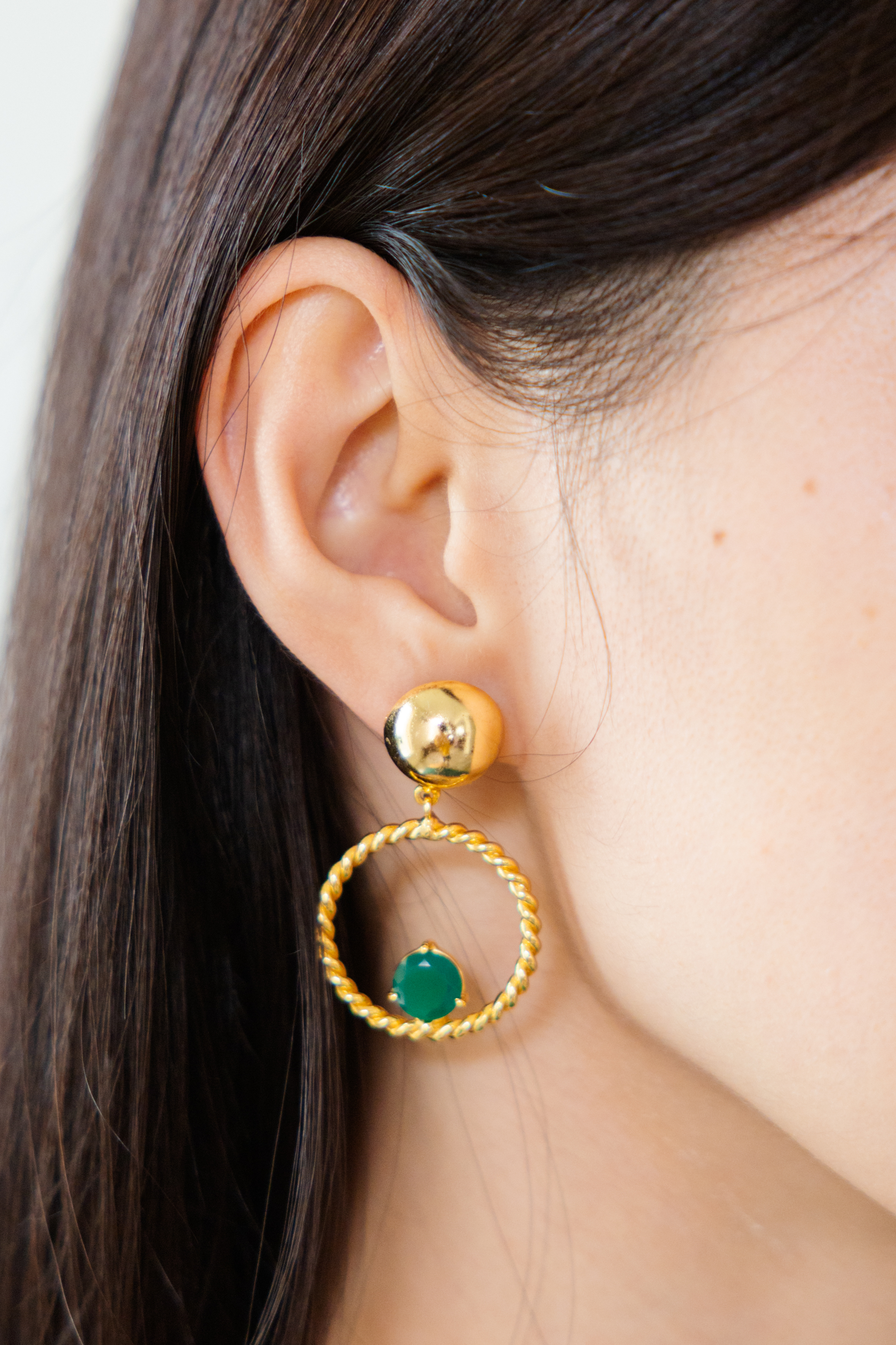 【 Jewelry 】綠蛋白石金圈耳環