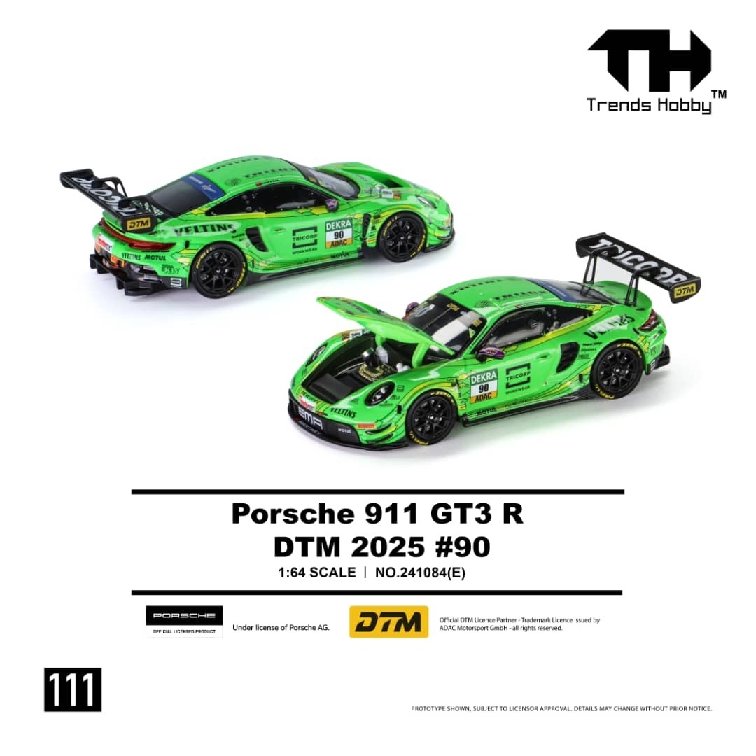 PO-$129 * TRENDS HOBBY * 1:64 PORSCHE 911 GT3 R DTM 2025 NO.90 GREEN