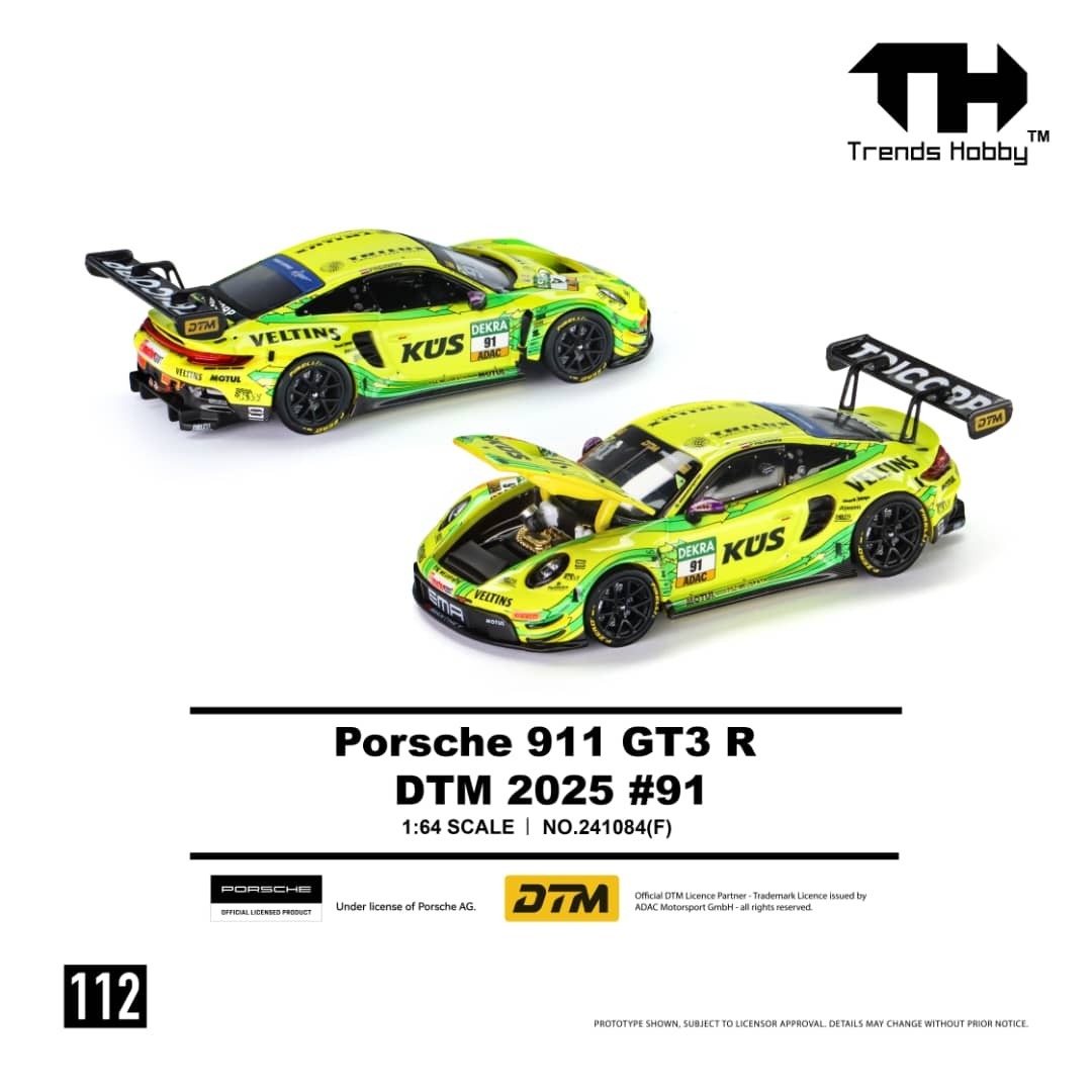 PO-$129 * TRENDS HOBBY * 1:64 PORSCHE 911 GT3 R DTM 2025 NO.91 YELLOW GREEN