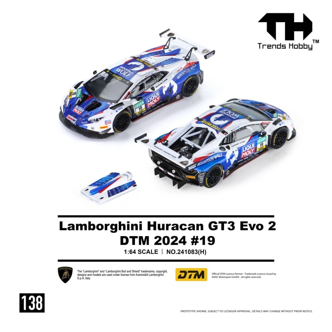 PO-$129 * TRENDS HOBBY * 1:64 LAMBORGHINI HURACAN GT3 EVO2 NO.19 BLUE WHITE DTM 2024