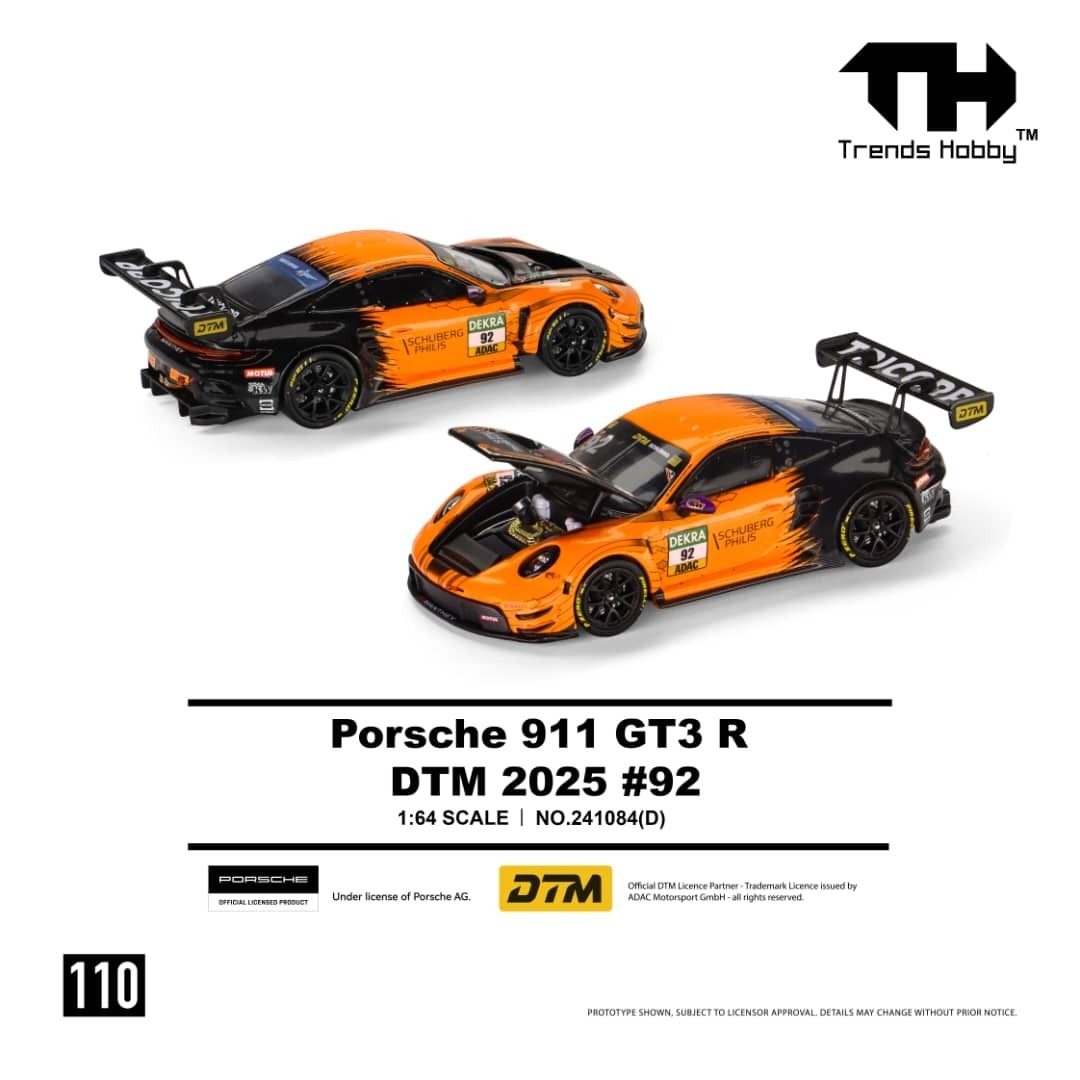 PO-$129 * TRENDS HOBBY * 1:64 PORSCHE 911 GT3 R DTM 2025 NO.92 ORANGE BLACK