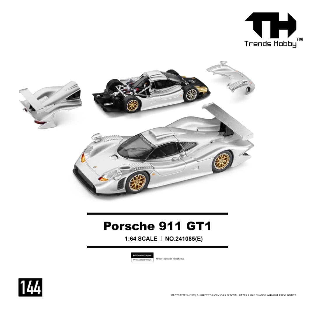 PO-$108 * TRENDS HOBBY * 1:64 PORSCHE 911 GT1 1988 SILVER