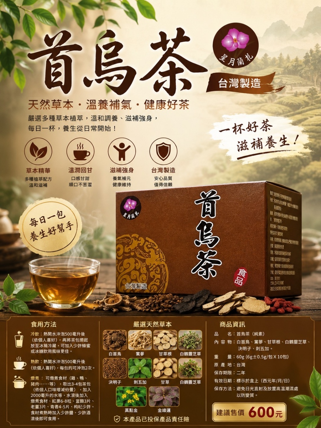 WSBB12404  首烏茶(10包入)（9月下旬）