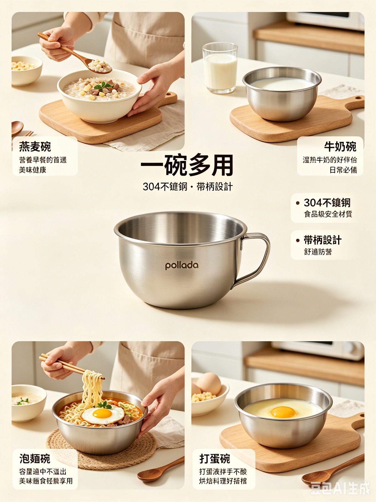 WSBB12408  Pollada｜304不鏽鋼多功能料理碗-C（9月下旬）