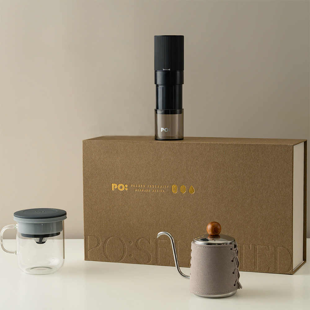 PO: 丹麥電動精品三件禮盒組(咖啡壺-共2色/玻璃杯350ml-共4色/電動磨豆機2.0)