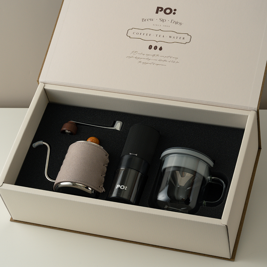 PO: 丹麥電動精品三件禮盒組(咖啡壺-共2色/玻璃杯350ml-共4色/電動磨豆機2.0)