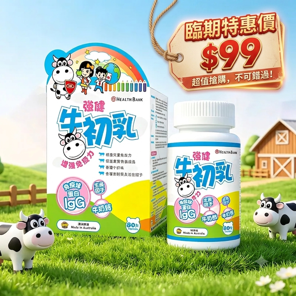 保多康 — 強健牛初乳 (80粒裝) | 富含天然 IgG 免疫球蛋白 | 強化兒童抵抗力 | 促進骨骼成長 【最佳食用日期：31/03/2027】