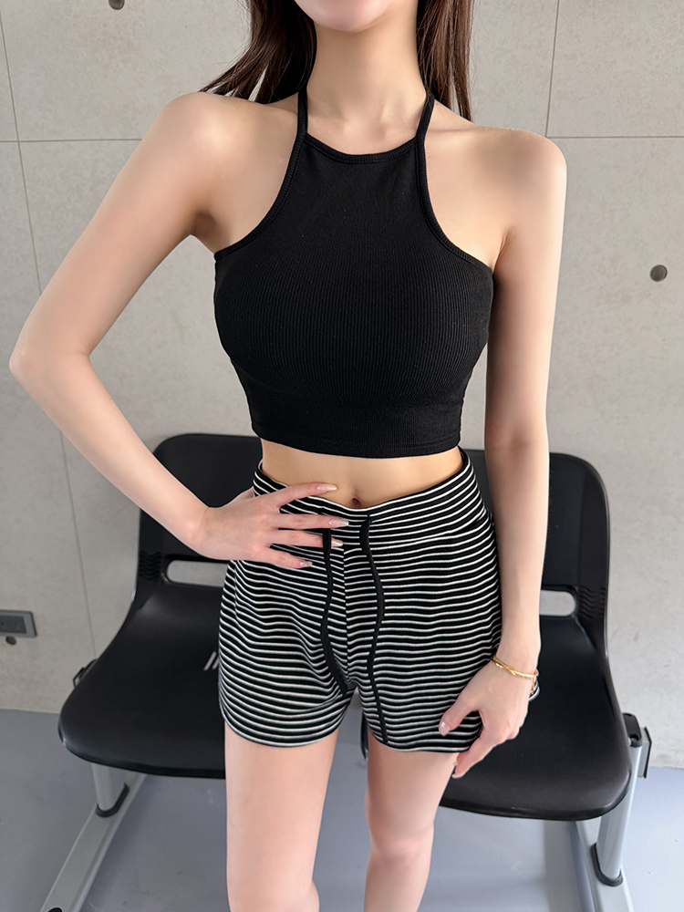 BB夏日限定！削肩美背bratop+條紋短褲（2色，有胸墊）