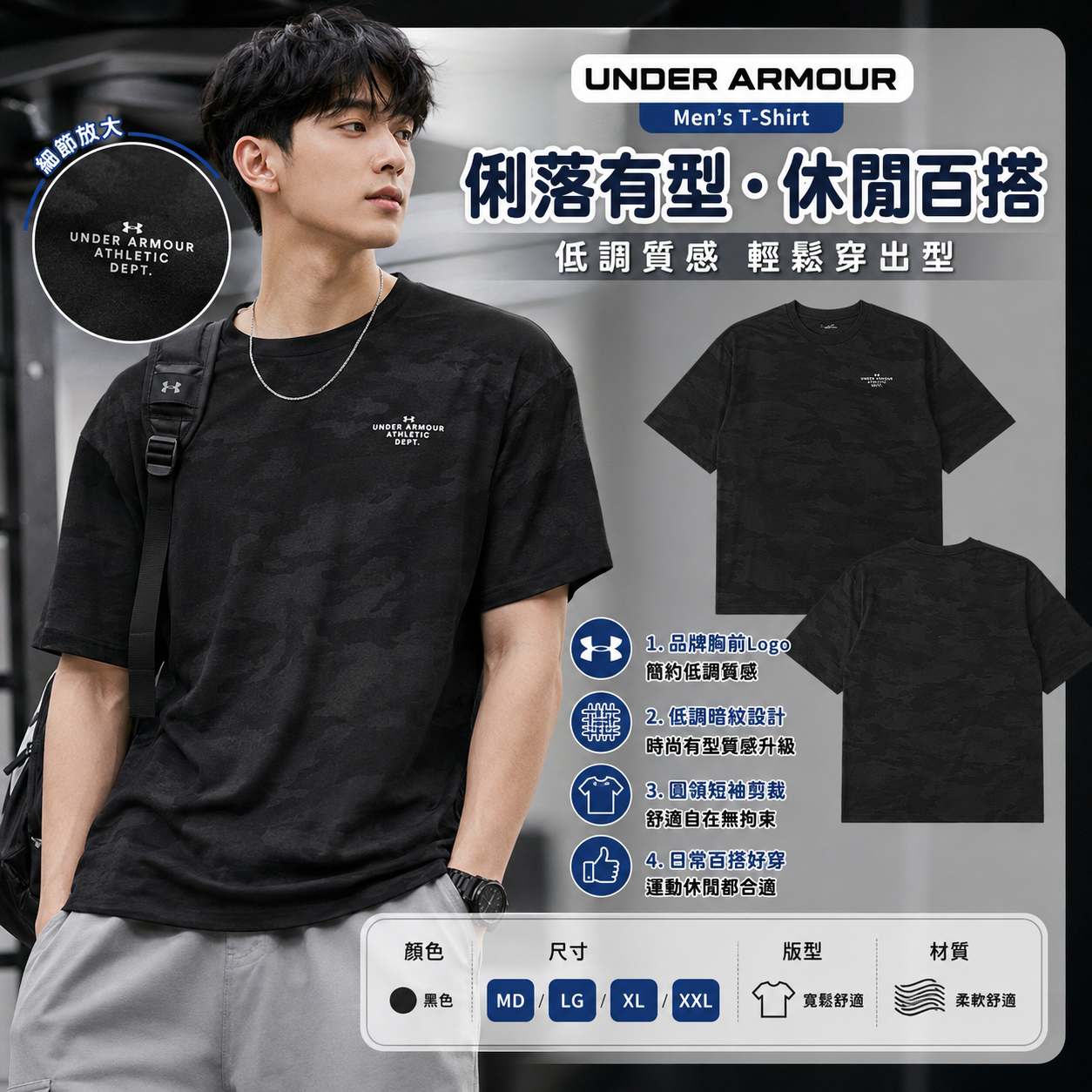 【預購】UNDER ARMOUR H072852 男裝厚磅短袖上衣 (黑色)