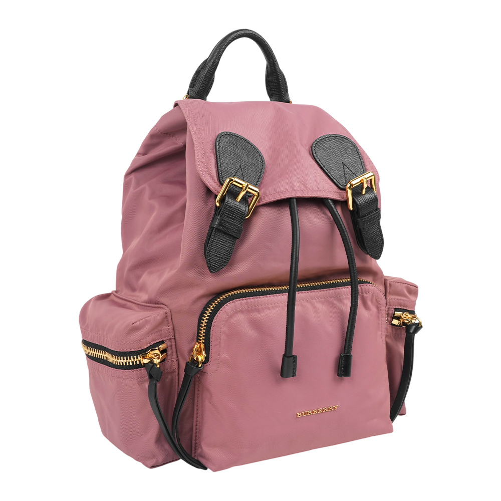 【Burberry】The Rucksack 尼龍拼皮革中型軍旅後背包(粉葵色)