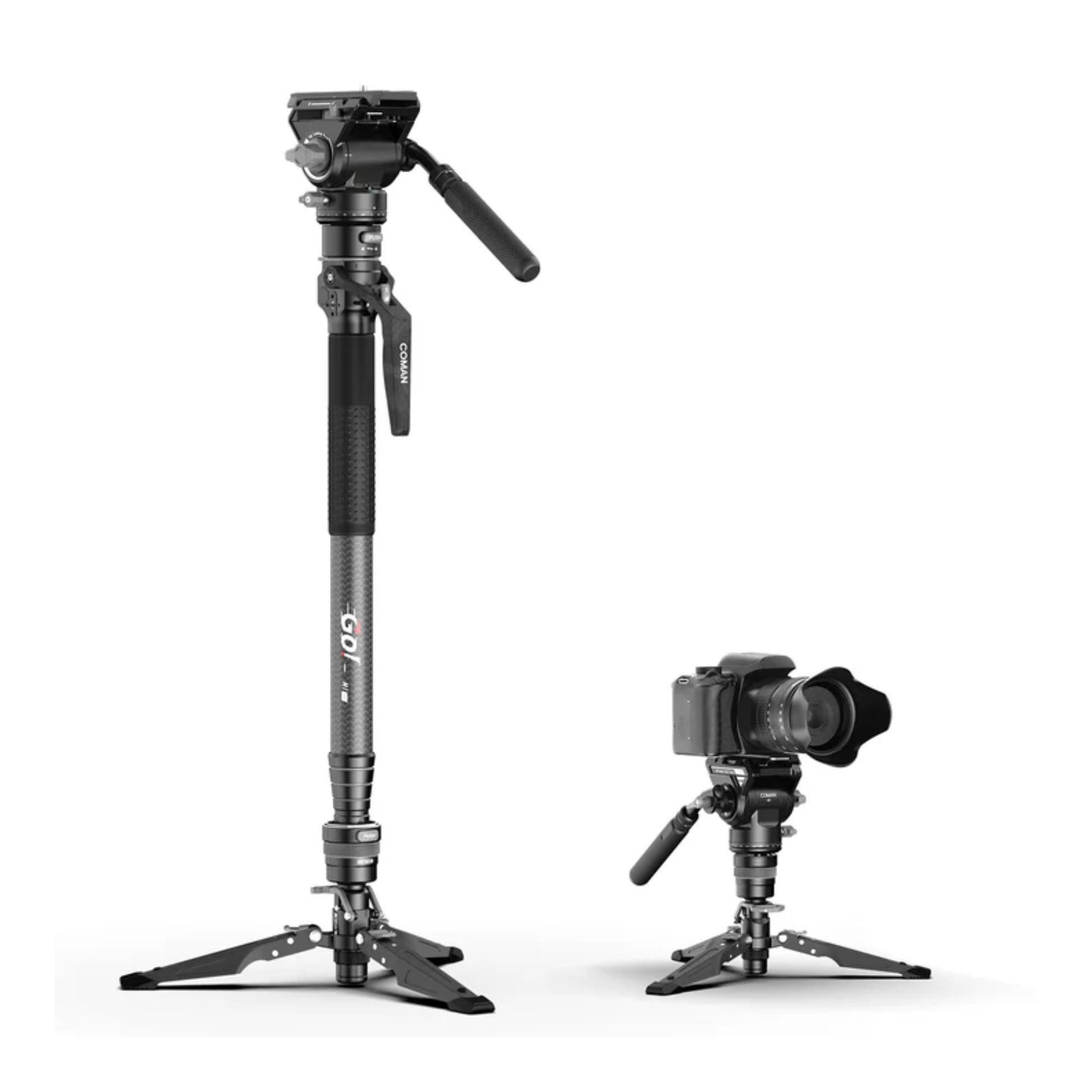 COMAN M1 Pro 輕量碳纖維一鍵快速升降單腳架 配備V5液壓雲台 套裝