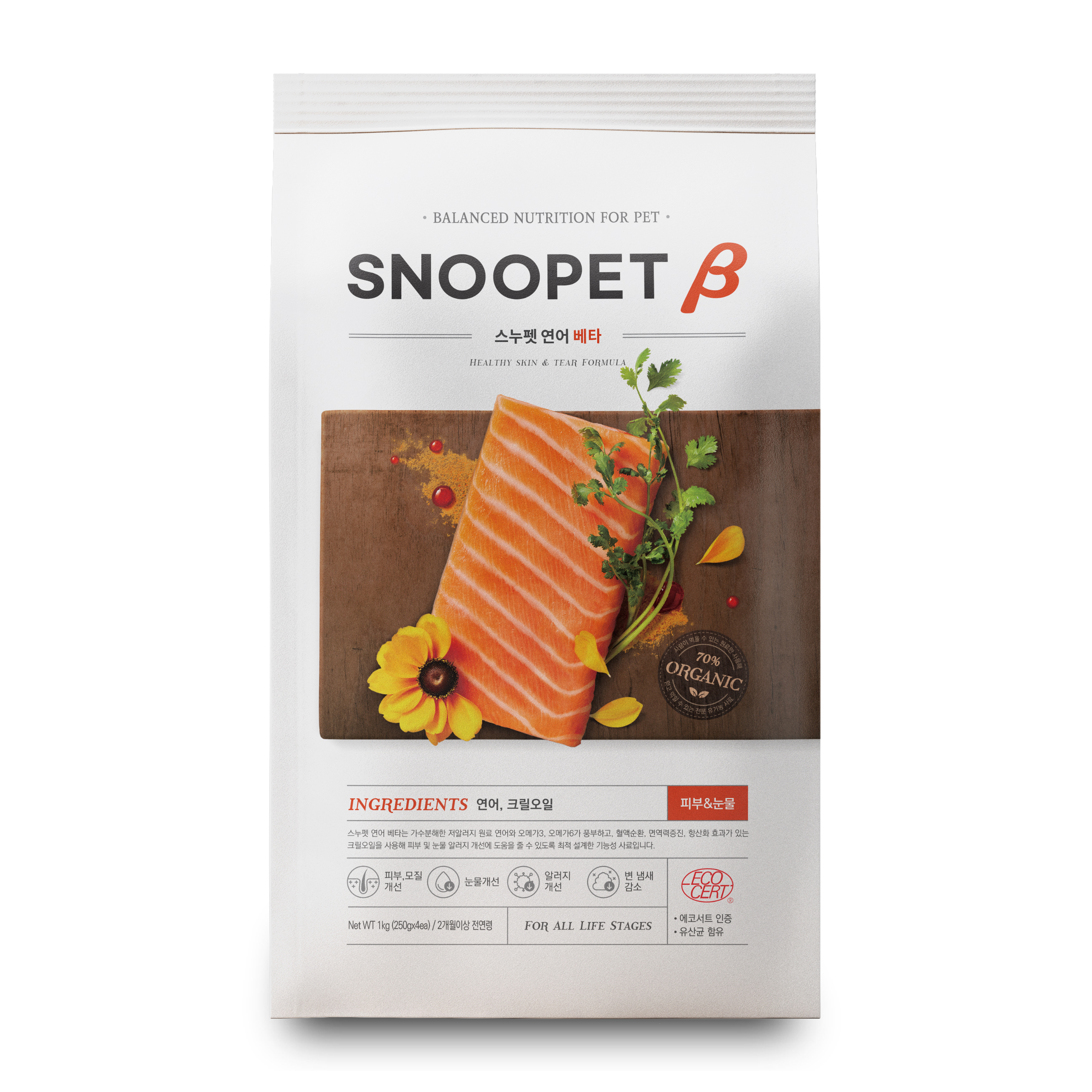 SNOOPET Beta 鮮三文魚、磷蝦油、蔬菜 (淚痕及皮膚護理有機配方) 狗糧 1kg