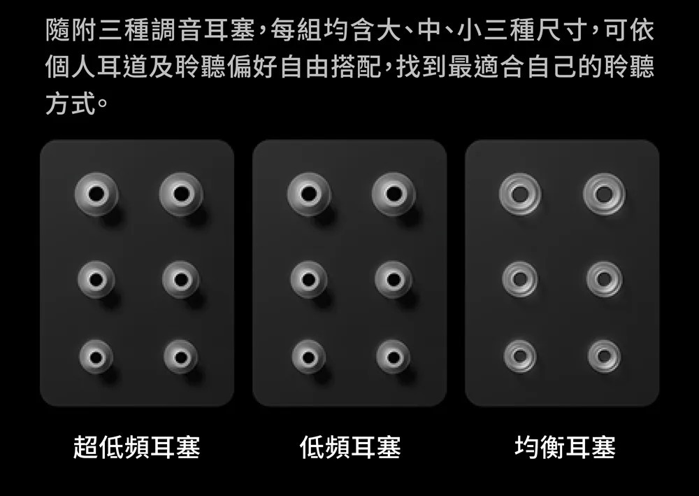 隨附三種調音耳塞