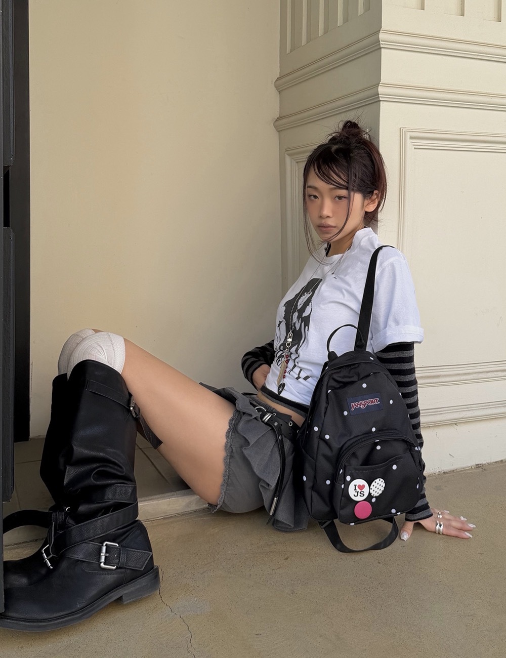 【預購】韓國代購 JanSport 經典 雙肩包 Half Pint Polka Dot Black 黑白波點 後背包