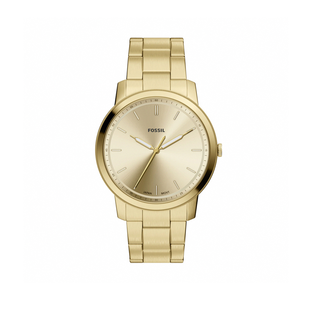 Minimalist 時尚圓形全金屬耀眼金不鏽鋼鍊帶錶 金色不鏽鋼錶帶 44 MM FS6181
