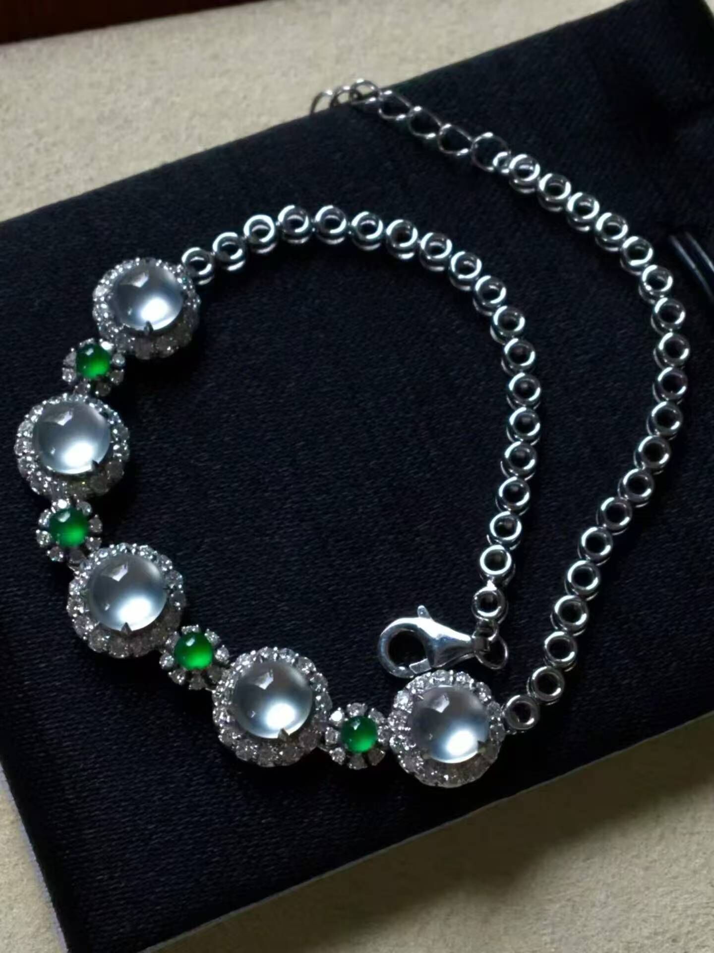 翡翠蛋面手鏈,天然翡翠A玉, 緬甸玉, Jade, Jadeite