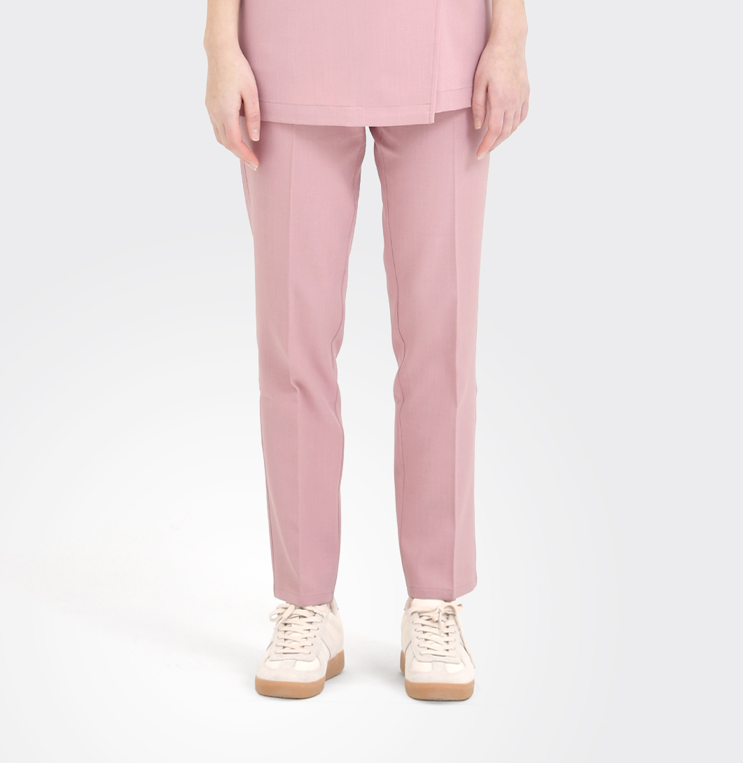 240603 LINEN-LIKE 女款鬆緊長褲 英國玫瑰粉