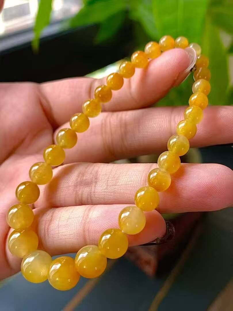翡翠黃翡珠子手串 (4.4-8.5mm直徑),天然翡翠A玉, 緬甸玉, Jade, Jadeite