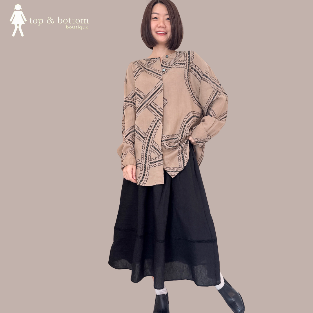 SOFT LINEN PRINTED BUTTON LONG SHIRT