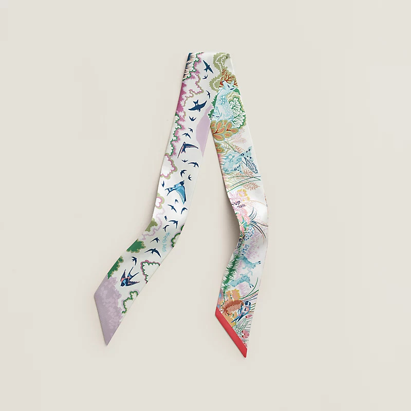 HERMES Rewilding Nature twilly Blanc / Mauve / Vert