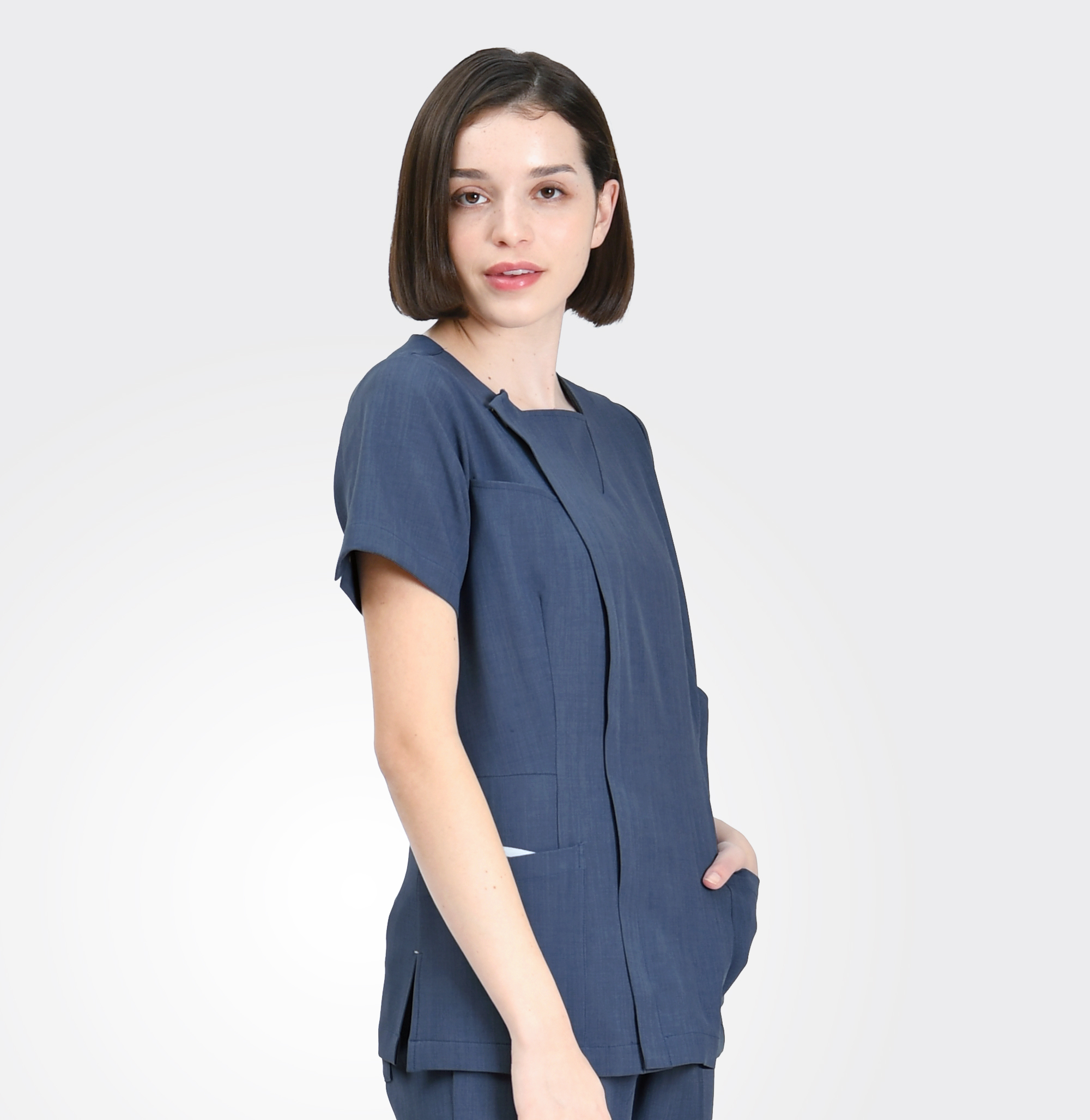 240802 LINEN-LIKE 女款護士服 丹寧藍