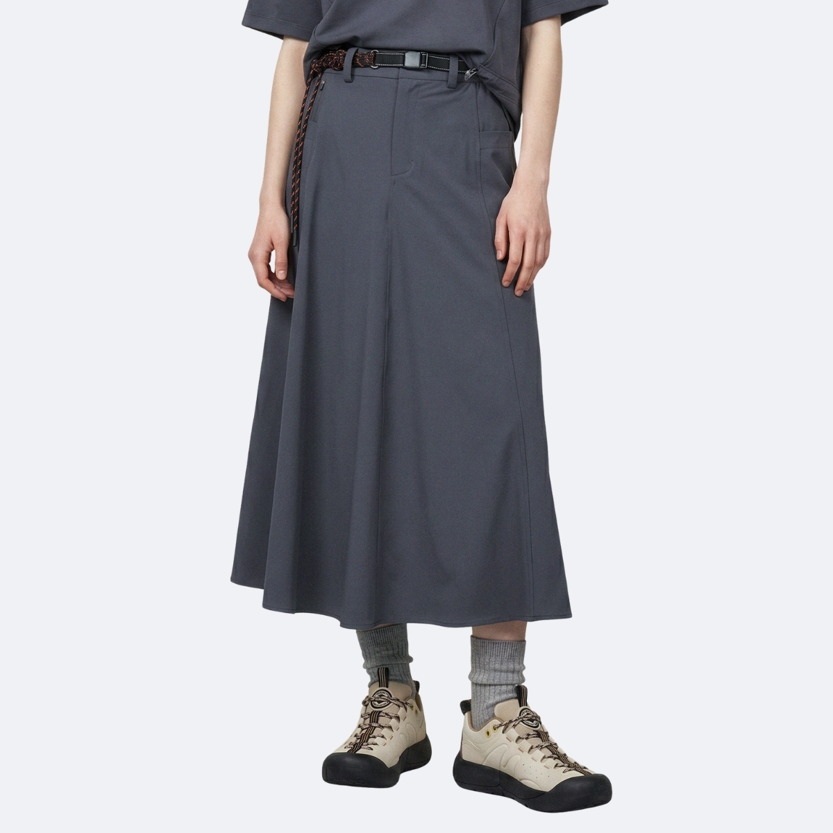 女裝寬鬆連腰帶工裝半身中長裙