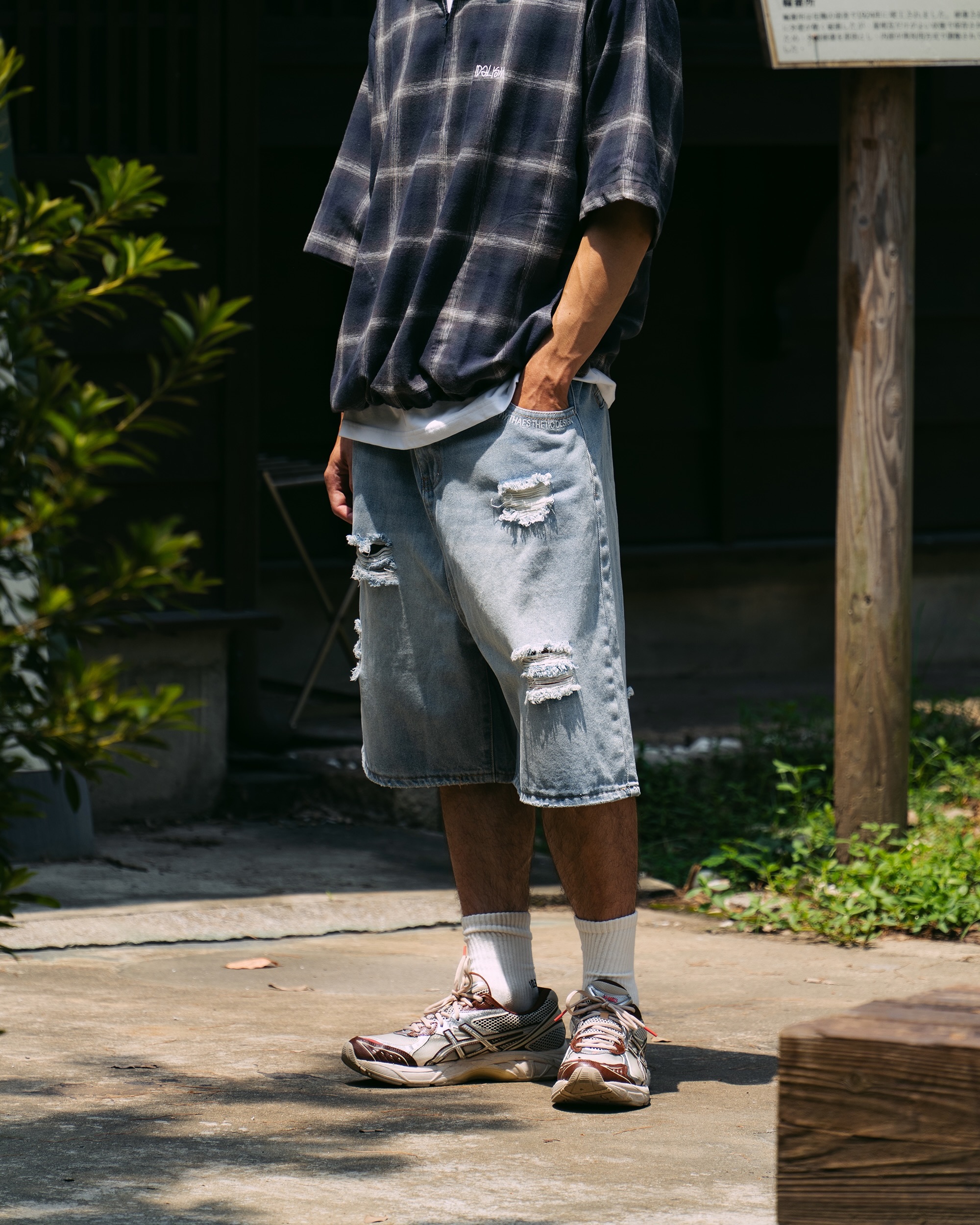idealism｜ID26022 - Ripped Shorts (Black/Blue)