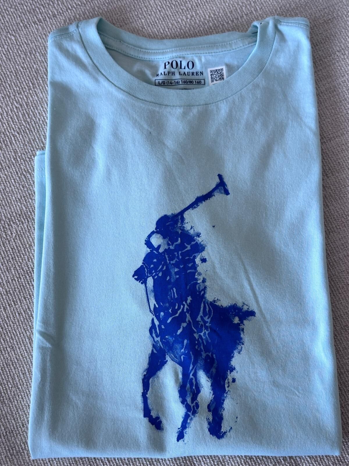 UQ28 Polo RL 男童  藍色大馬仔logo潑墨薄荷綠色短袖衫  (XL=約 胸39", 長27")