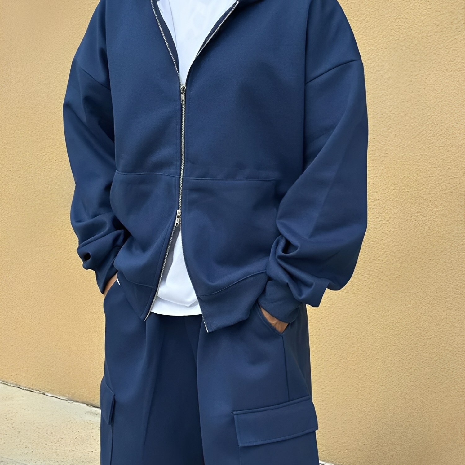 男款深藍色連帽外套單品穿搭 THankus