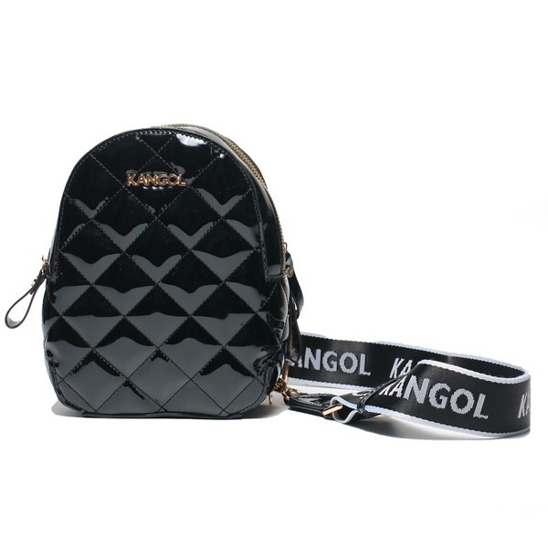KANGOL 後背包 金屬銀 黑 亮皮 菱格紋 小型後背 6055320520 6055320516