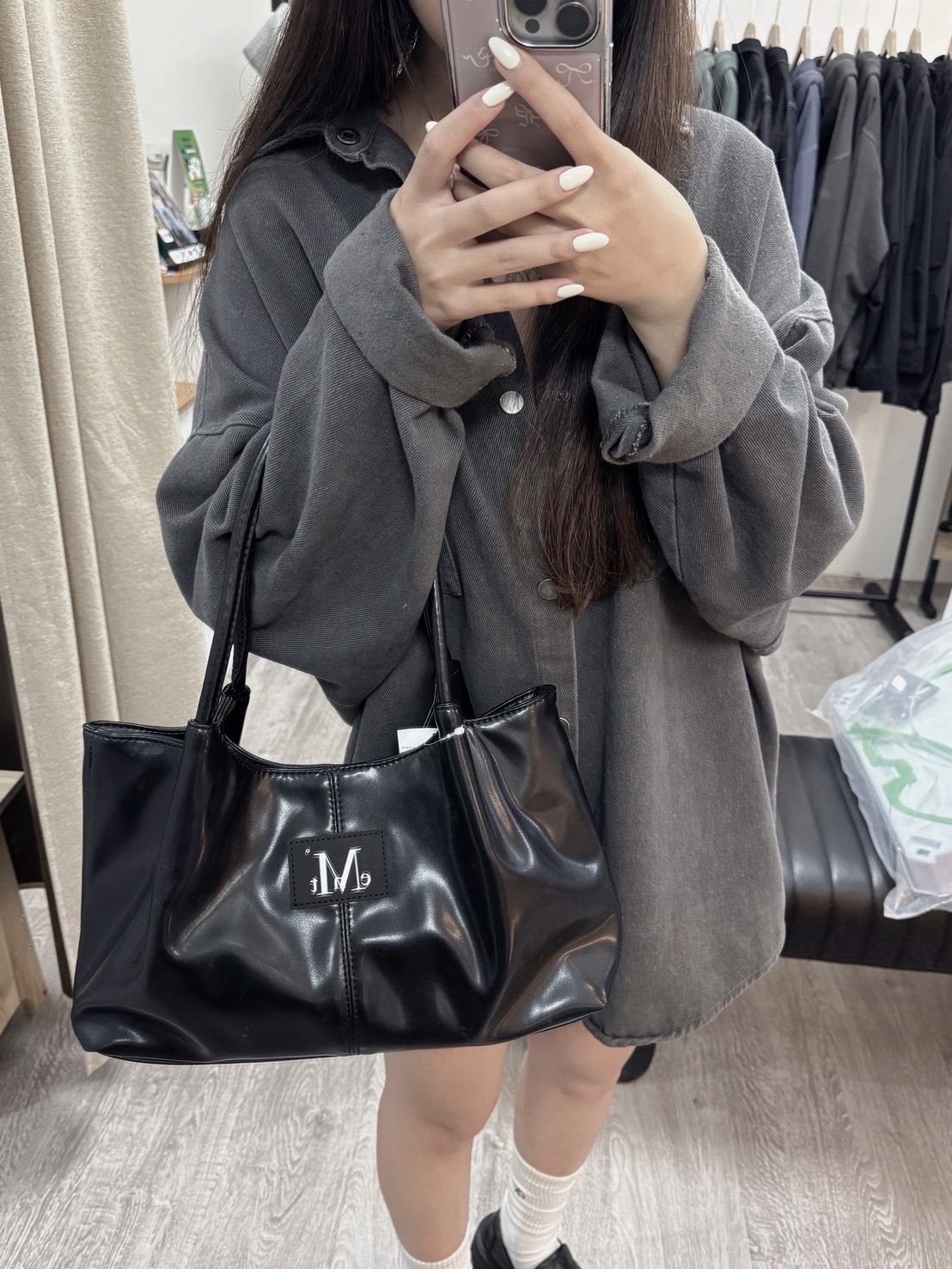【OWN】Mucent 皮革 手提包 手提袋 肩背 側背 手拿 韓國 限定 男女通用 黑色