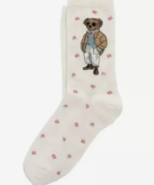 UQ44 Polo RL 女裝米白色Polo Bear襪 (卡其色外套熊仔) US4-10.5