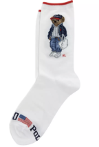 UQ45 Polo RL 女裝白色Polo Bear襪 (牛仔外套熊仔)  US4-10.5