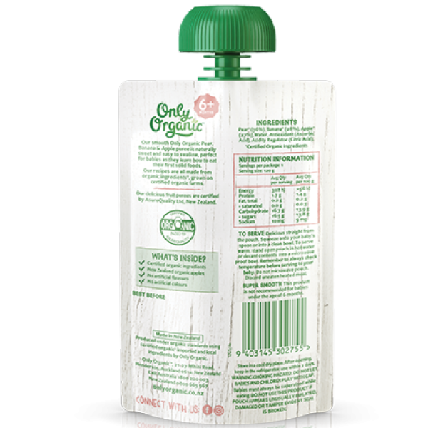 【Only Organic】Organic Pear Banana & Apple 120g