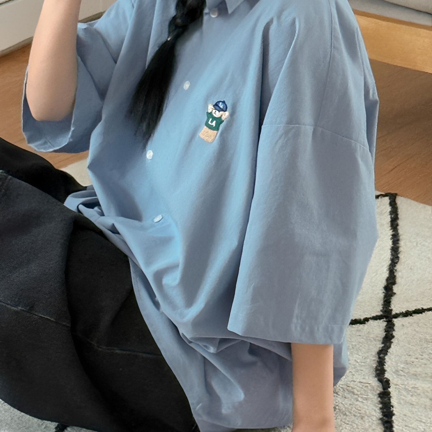 美式LA小熊刺繡短袖T恤｜男女同款情侶穿搭上衣 (六色)