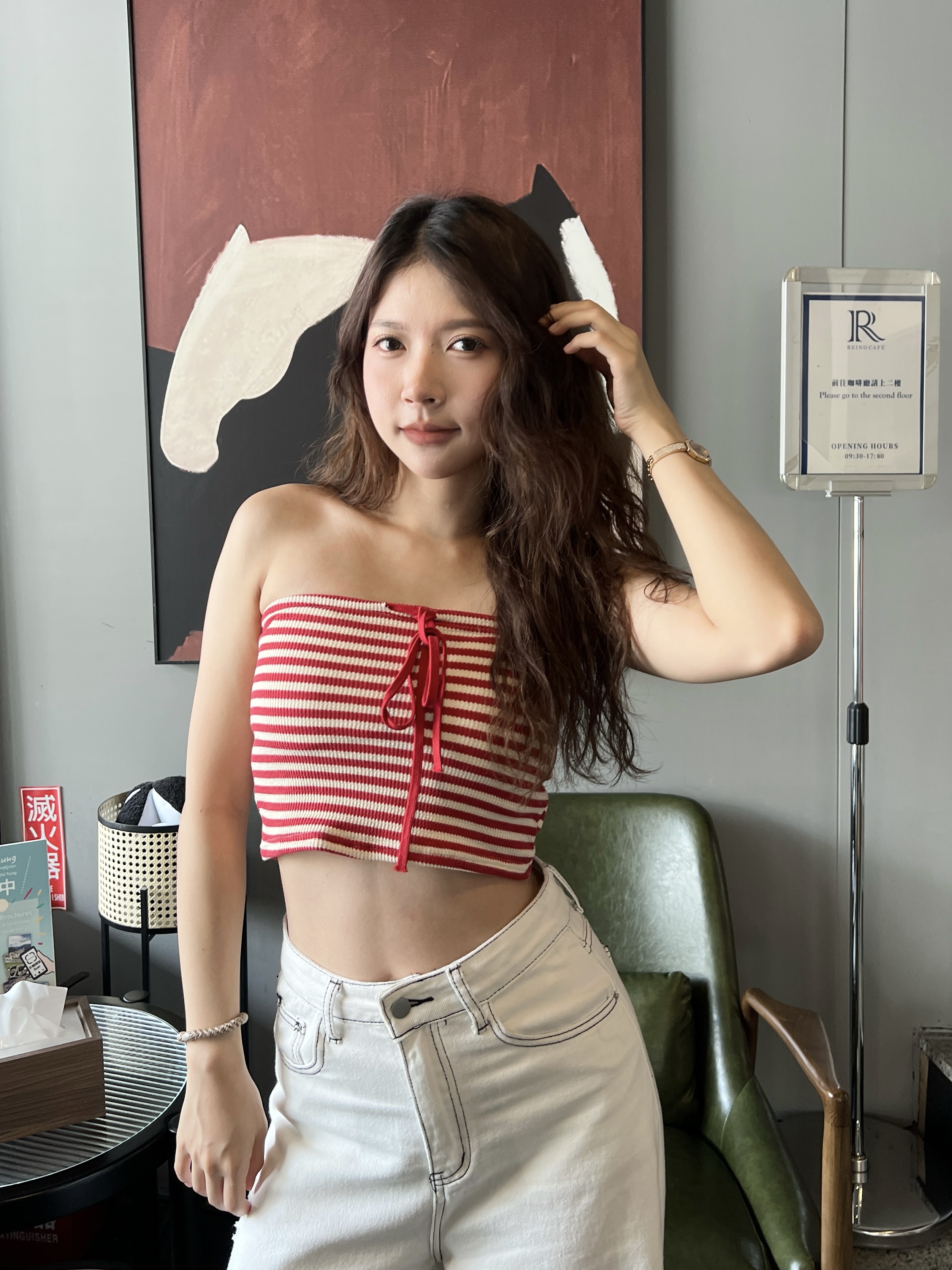 夏日條紋綁帶平口背心
